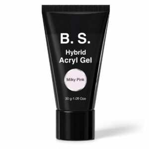 Σωληνάριο B.S. Hybrid Acryl Gel Milky Pink 30g σε μαύρη συσκευασία, απαλό γαλακτώδες ροζ άκρυτζελ για χτίσιμο και επιμήκυνση νυχιών