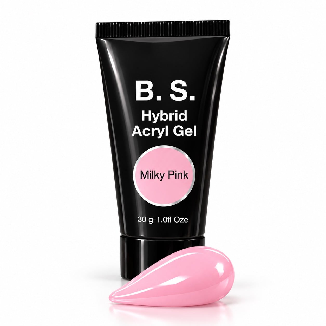 Ακρυτζέλ B.S. Hybrid Acryl Gel Milky Pink 30 g, με δείγμα της γαλακτερής ροζ απόχρωσης.