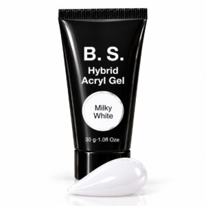 Ακρυτζέλ B.S. Hybrid Acryl Gel Milky White 30 g, με δείγμα της γαλακτερής λευκής απόχρωσης.