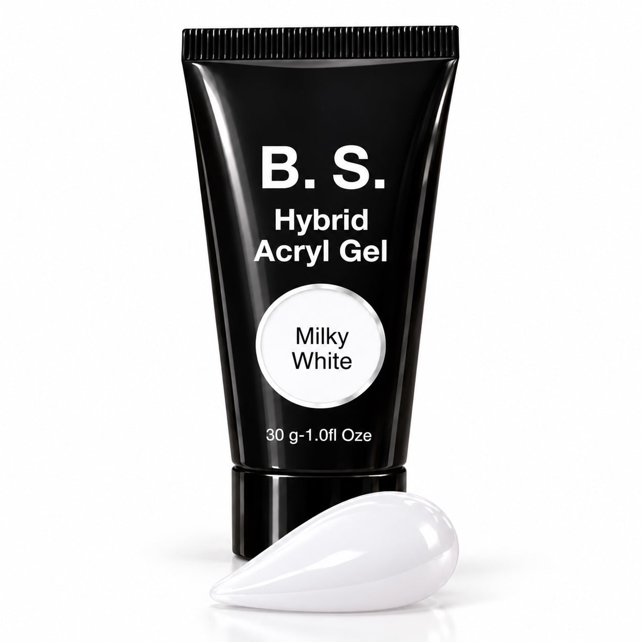 Ακρυτζέλ B.S. Hybrid Acryl Gel Milky White 30 g, με δείγμα της γαλακτερής λευκής απόχρωσης.