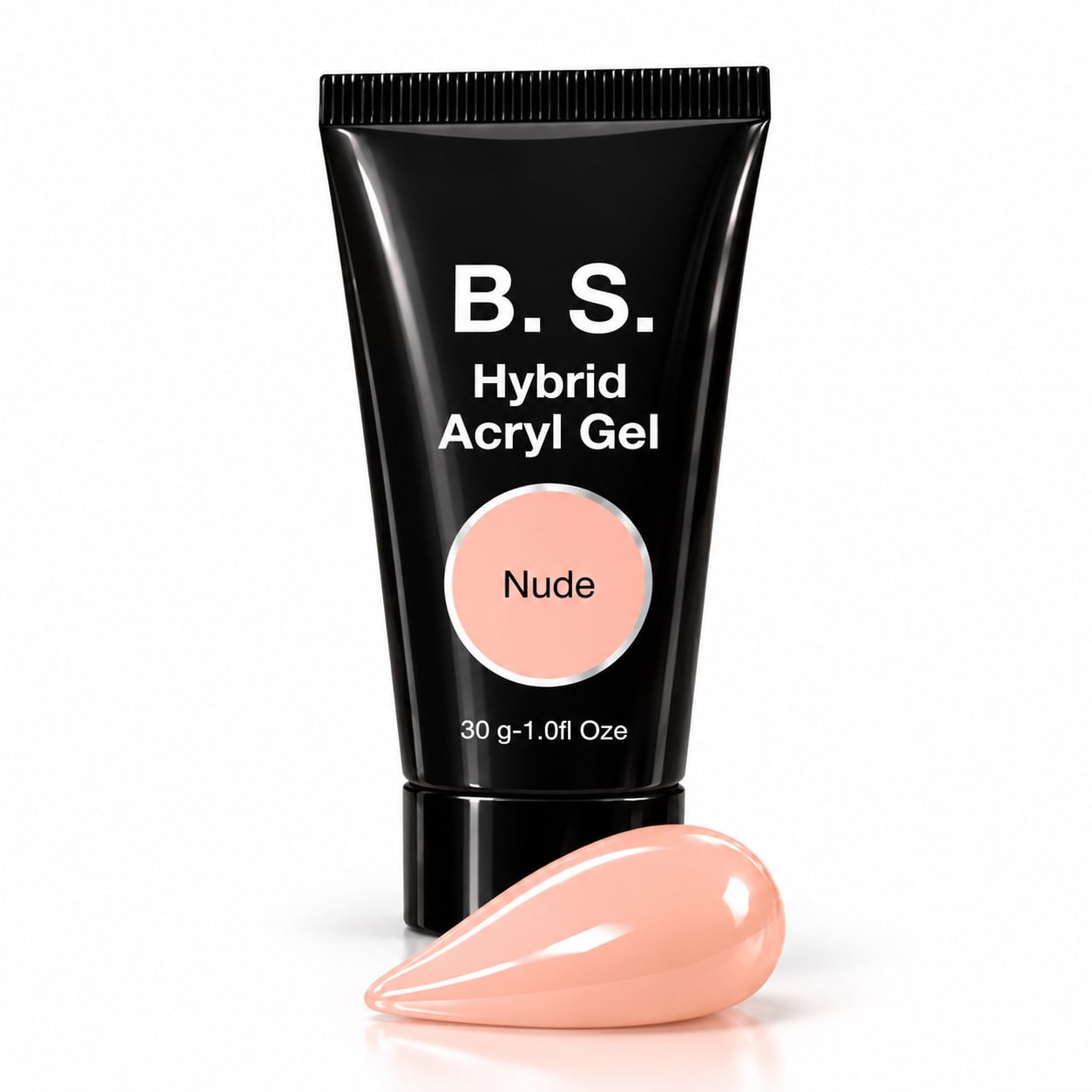 Ακρυτζέλ B.S. Hybrid Acryl Gel Nude 30 g, με δείγμα της nude απόχρωσης μπροστά από το σωληνάριο.
