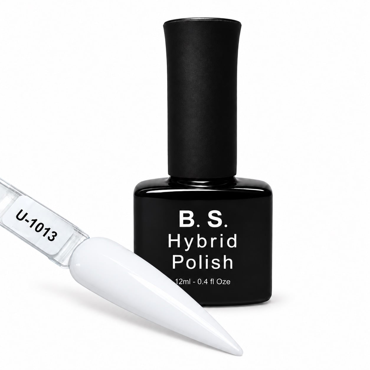 B.S. Hybrid Polish 1013 – λευκό, ημιμόνιμο βερνίκι 12 ml με βαμμένο δείγμα νυχιού