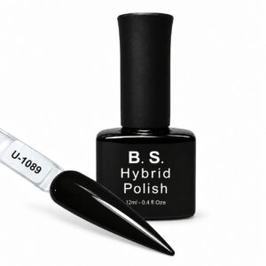 B.S. Hybrid Polish 1089 – μαύρο, ημιμόνιμο βερνίκι 12 ml με βαμμένο δείγμα νυχιού
