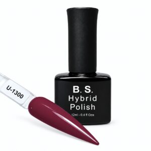 B.S. Hybrid Polish 1300 – μπορντό, ημιμόνιμο βερνίκι 12 ml με βαμμένο δείγμα νυχιού