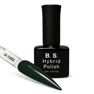 B.S. Hybrid Polish 1303 – σκούρο πράσινο, ημιμόνιμο βερνίκι 12 ml με βαμμένο δείγμα νυχιού