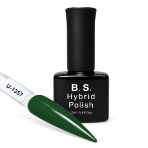 B.S. Hybrid Polish 1357 – σκούρο πράσινο, ημιμόνιμο βερνίκι 12 ml με βαμμένο δείγμα νυχιού