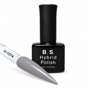 B.S. Hybrid Polish 1374 – γκρι, ημιμόνιμο βερνίκι 12 ml με βαμμένο δείγμα νυχιού