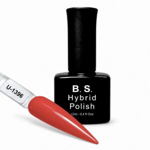 B.S. Hybrid Polish 1396 – κοραλί κόκκινο, ημιμόνιμο βερνίκι 12 ml με βαμμένο δείγμα νυχιού