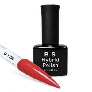 B.S. Hybrid Polish 1398 – κόκκινο, ημιμόνιμο βερνίκι 12 ml με βαμμένο δείγμα νυχιού