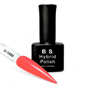 B.S. Hybrid Polish 1400 – κοραλί, ημιμόνιμο βερνίκι 12 ml με βαμμένο δείγμα νυχιού