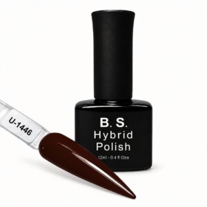 B.S. Hybrid Polish 1446 – σκούρο καφέ, ημιμόνιμο βερνίκι 12 ml με βαμμένο δείγμα νυχιού