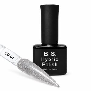 B.S. Hybrid Polish CG-01 – ασημί, flash gel 12 ml με βαμμένο δείγμα νυχιού