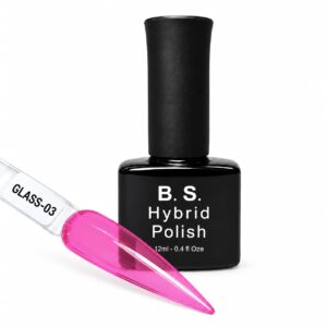 B.S. Hybrid Polish Glass-03, διάφανο φούξια ημιμόνιμο βερνίκι 12 ml με βαμμένο δείγμα νυχιού