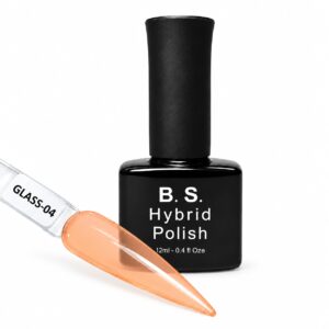 B.S. Hybrid Polish Glass-04, διάφανο πορτοκαλί ημιμόνιμο βερνίκι 12 ml με βαμμένο δείγμα νυχιού